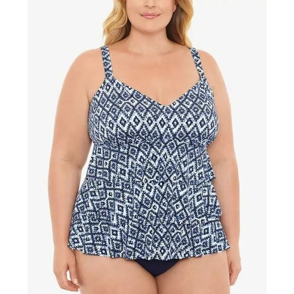 Swim Solutions Triple Tiered Fauxkini One Piece Swimsuit Women's 8 - Picture 1 of 11